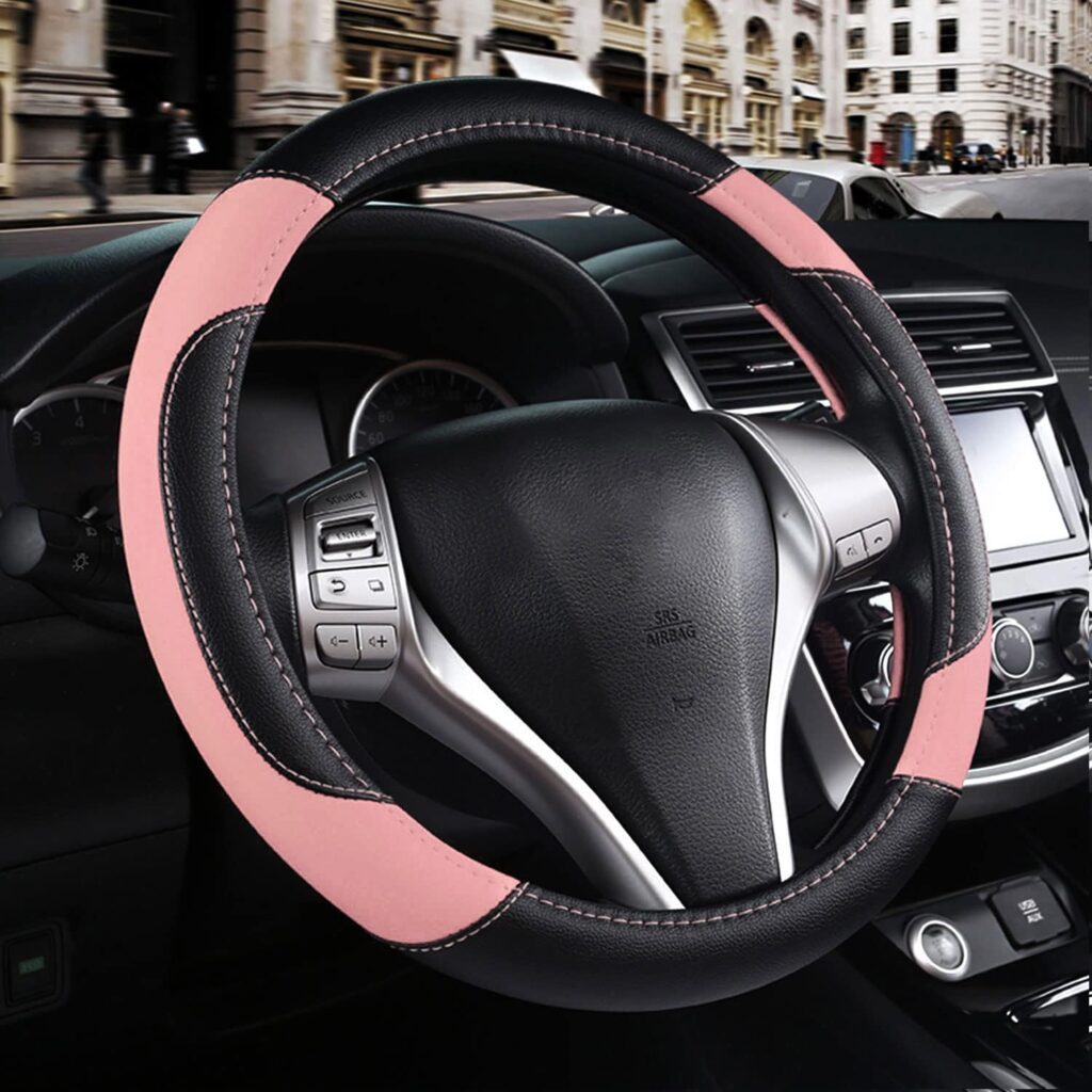 Gift your car luxurious comfort with the Leather Steering Wheel Cover - a universal chic car gadget gift for comfort and style.