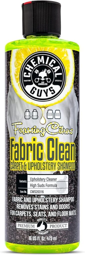 Foaming Citrus Fabric Clean Carpet & Upholstery Cleaner bottle with citrus fruits