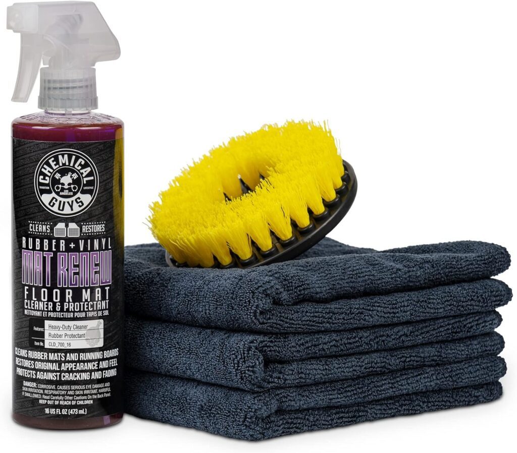 Heavy Duty Floor Mat Cleaning Kit with cleaning products and towels