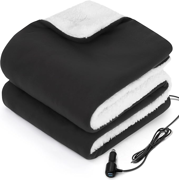 SEALY 12-Volt Heated Car Blanket with USB Ports